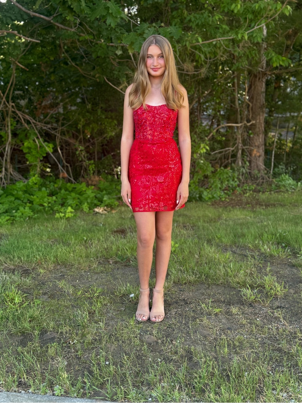 Sherri Hill Red Sequin Strapless Mini Dress